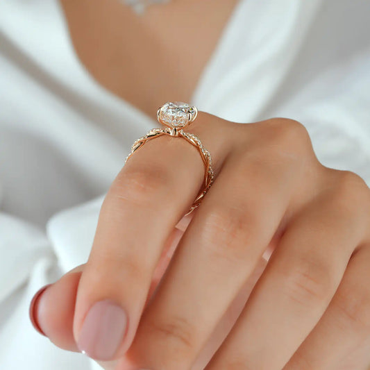 Twisted Pave Oval Lab Grown Diamond Hidden Halo Engagement Ring