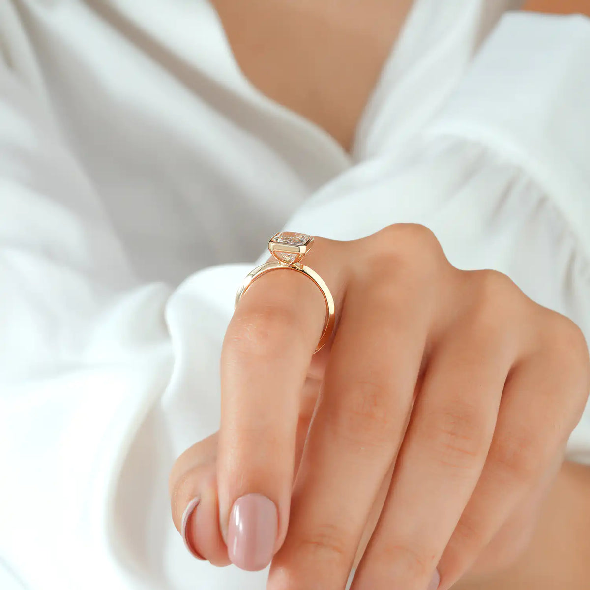 Radiant Cut Bezel Set Solitaire Lab Grown Diamond Engagement Ring
