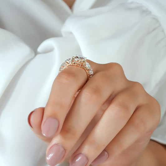 Oval Lab Grown Diamond Engagement Ring, Graduated Oval Diamond Band