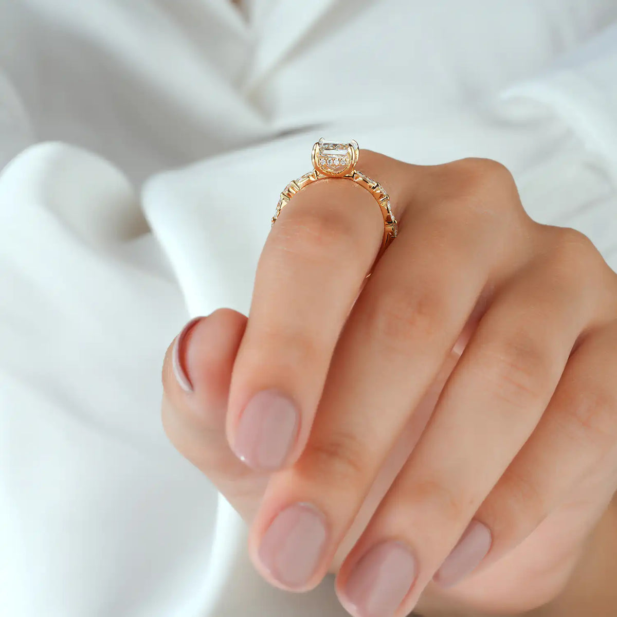 Radiant Lab Grown Diamond Hidden Halo, Marquise Round Diamond Ring