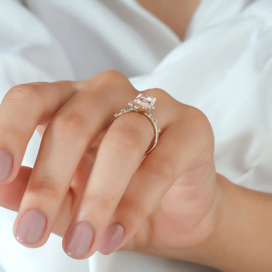 Pink Radiant Cut Twig Ring with Scattered Accents