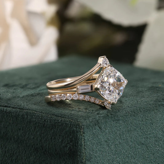 Three Piece Diamond Bridal Set with Kite Set Cushion Diamond