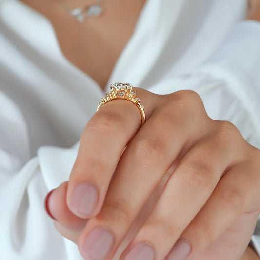 Oval Lab Grown Diamond Engagement Ring, Round Diamond Cluster Band