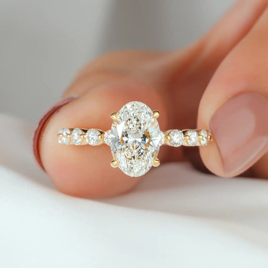 Oval Lab Grown Diamond Engagement Ring with Round Diamond Side Stones