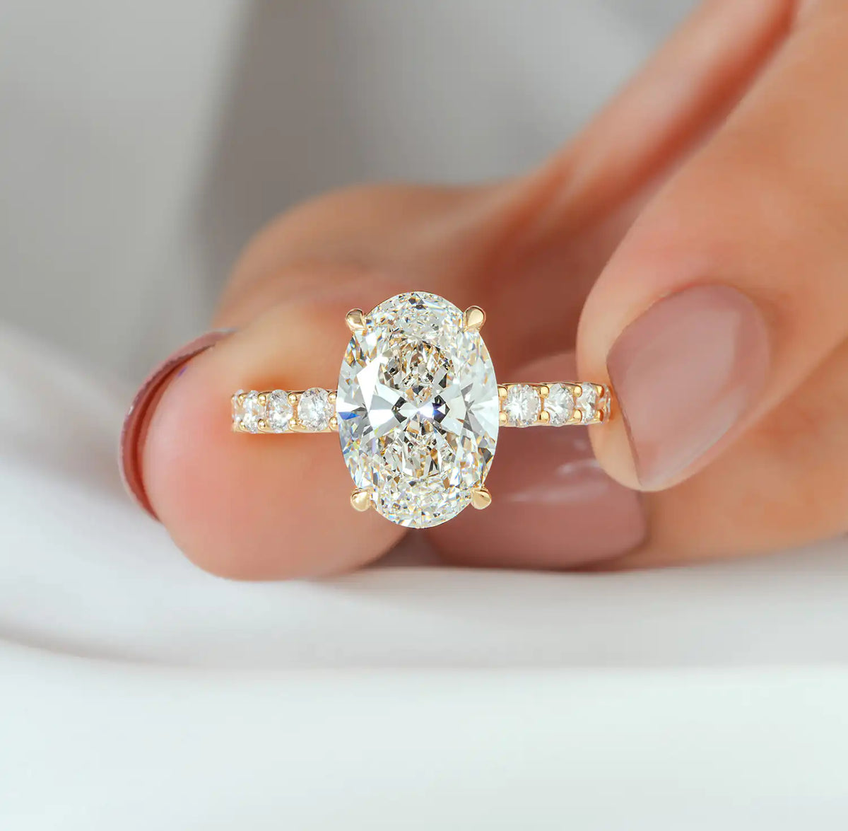 Oval Cut Diamond Ring with Hidden Halo and Full Diamond Band