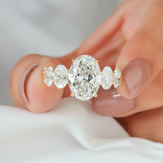Oval Lab Grown Diamond Engagement Ring, Graduated Oval Diamond Band