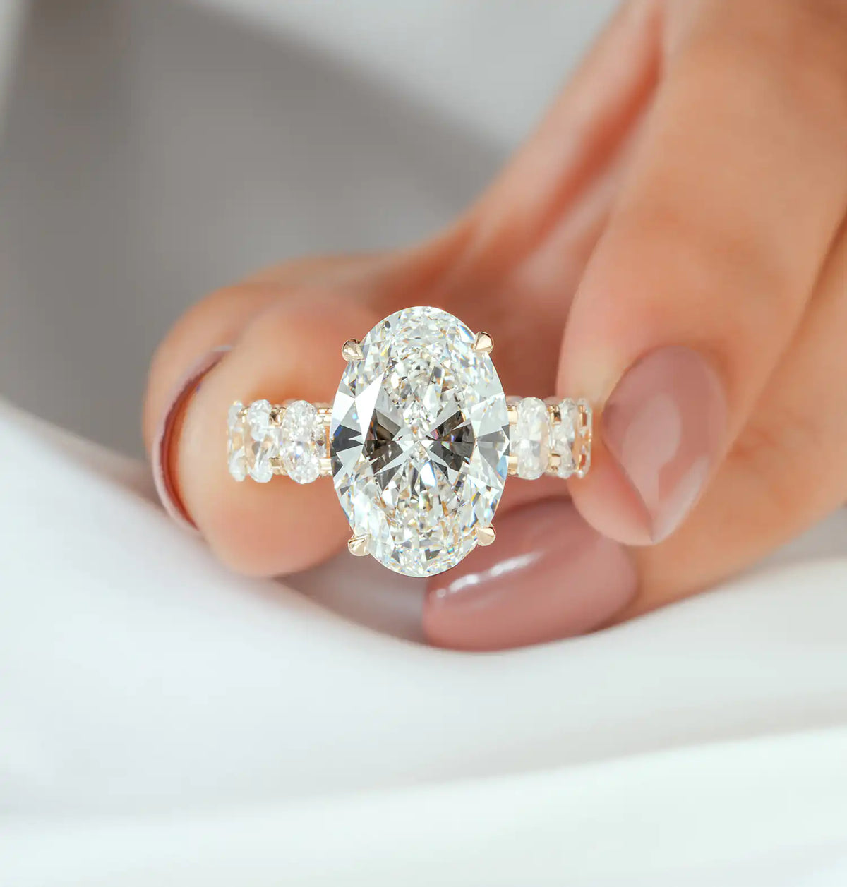 Oval Diamond Ring with Oval Halo Eternity Band
