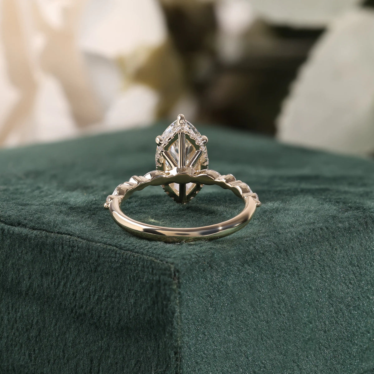 Marquise Diamond Ring with Hidden Halo and Scattered Diamond Ring