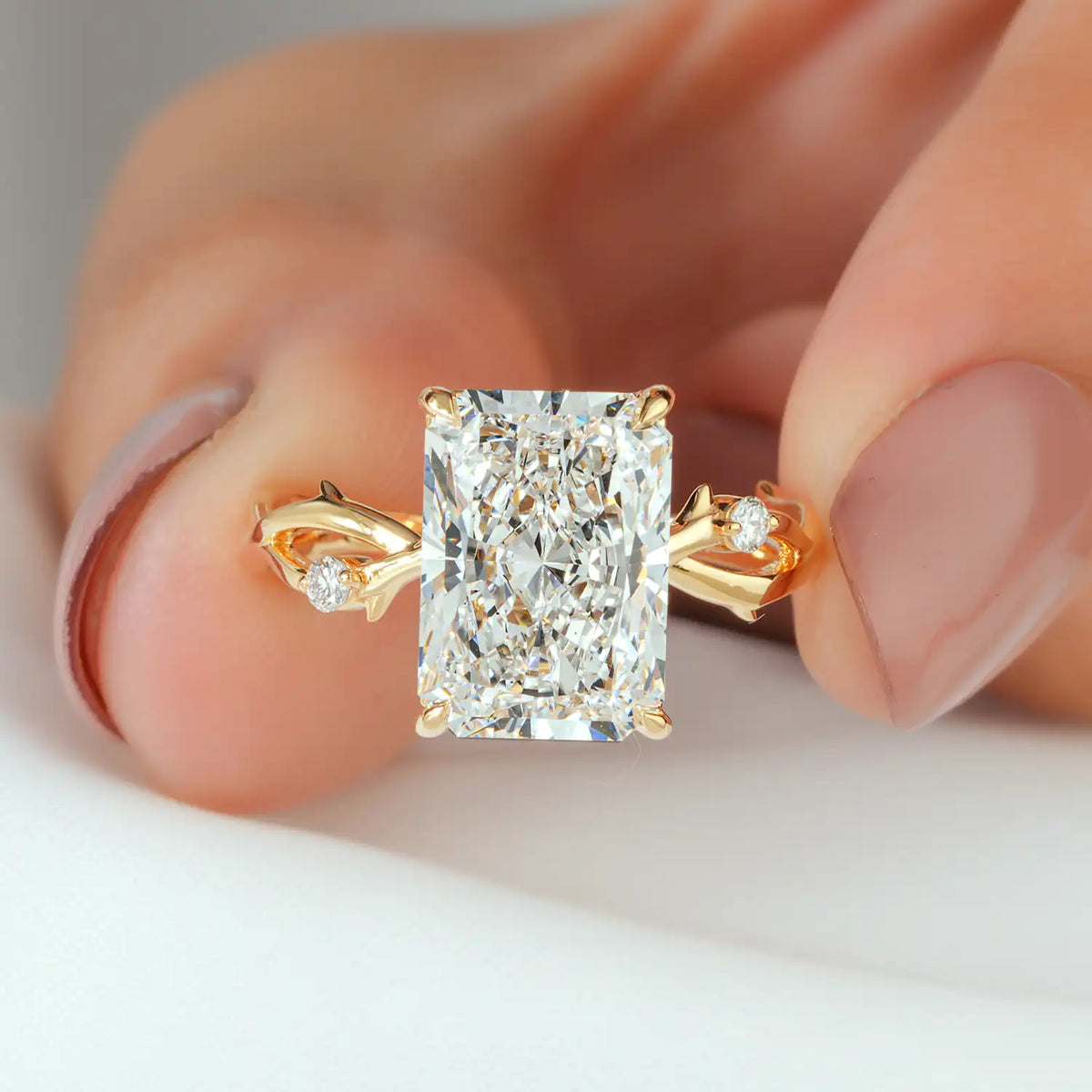 Radiant Lab Grown Diamond Engagement Ring, Twisted Thorn Vine Ring
