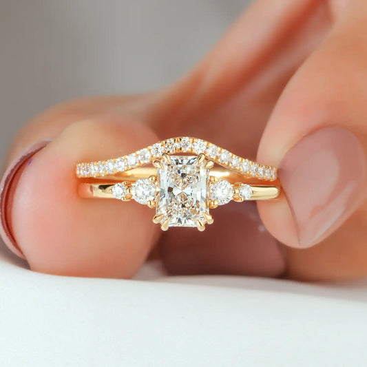 Radiant Lab Grown Diamond Bridal Set, Side Stones, Pave Band