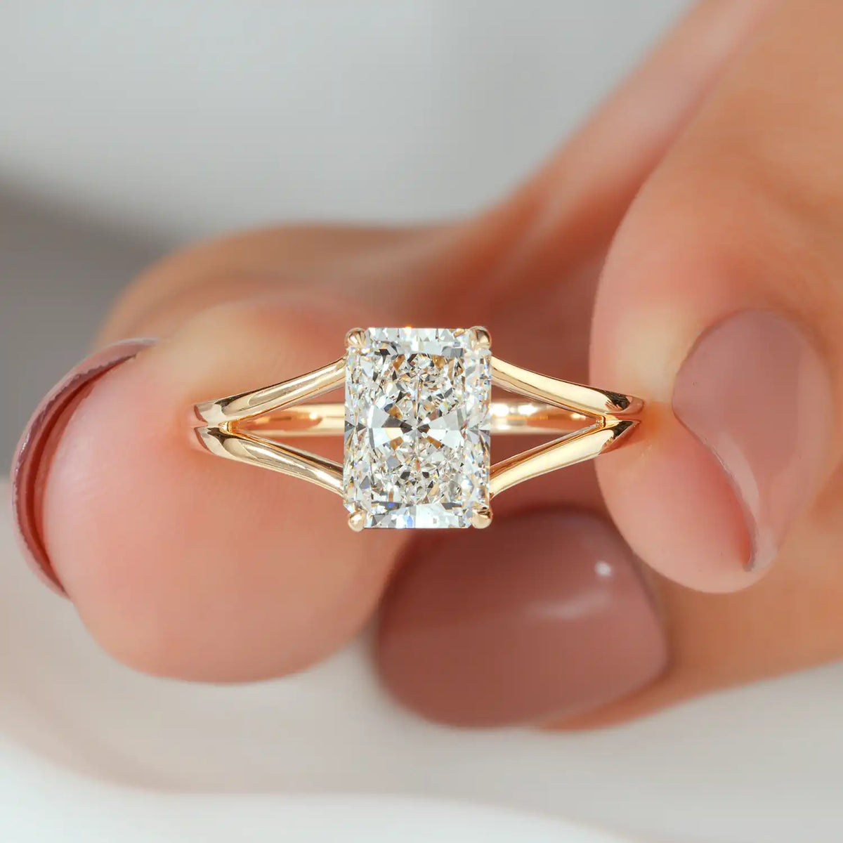 Split Shank Radiant Cut Lab Grown Diamond Hidden Halo Engagement Ring