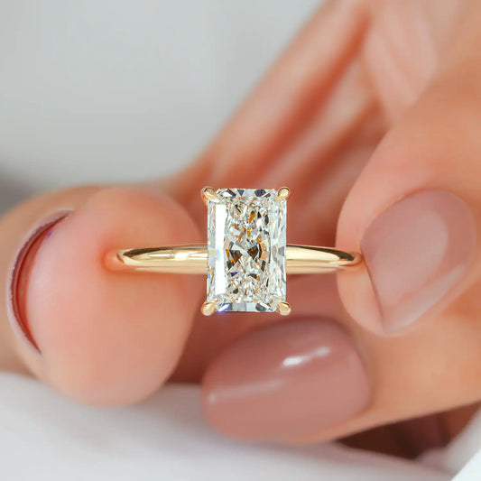 Radiant Cut Solitaire Lab Grown Diamond Engagement Ring with Crossover Gallery in Yellow Gold