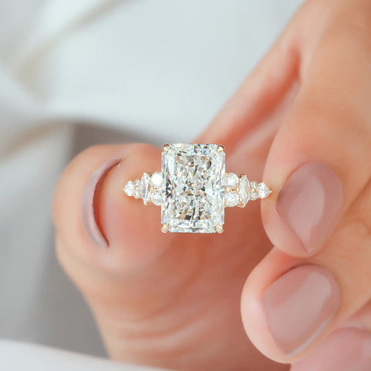 Radiant Lab Grown Diamond Engagement Ring, Marquise Pear Cluster Ring