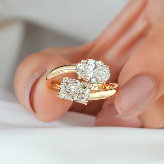 Oval and Radiant Lab Grown Diamond Toi et Moi Ring