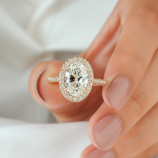 Oval Lab Grown Diamond Halo Engagement Ring, Pave Diamond Ring