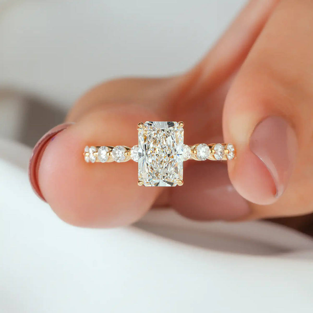 Radiant Lab Grown Diamond Hidden Halo, Round Diamond Ring