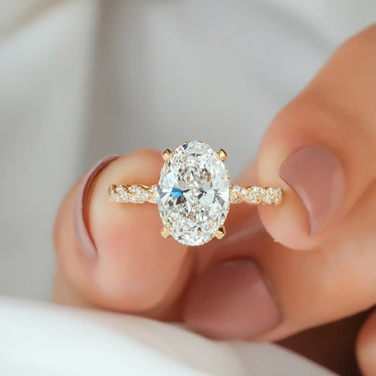 Twisted Pave Oval Lab Grown Diamond Hidden Halo Engagement Ring