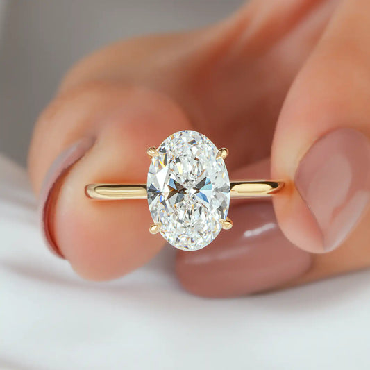 Oval Lab Grown Diamond Solitaire Engagement Ring, Slim Polished Ring