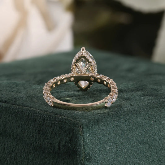 Pear Shaped Lab Grown Diamond Ring with Hidden Halo and Alternating Eternity Ring