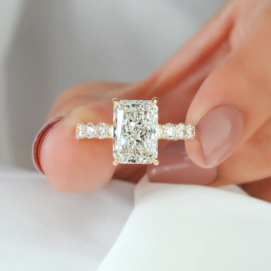 Radiant Cut Lab Grown Diamond Ring with Round Diamond Eternity Band