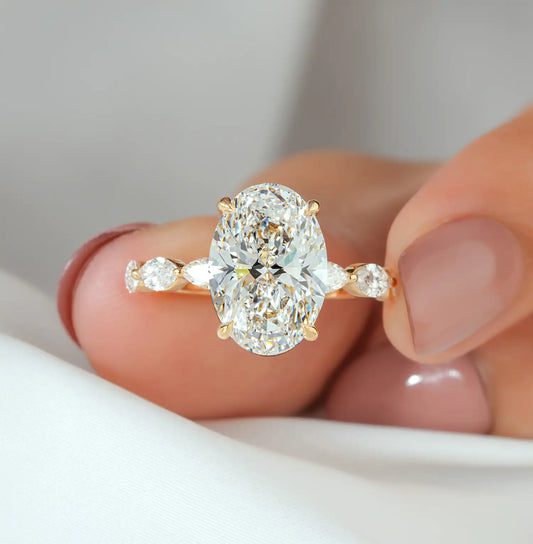 Oval Cut Diamond Ring with Hidden Halo and Marquise Sides
