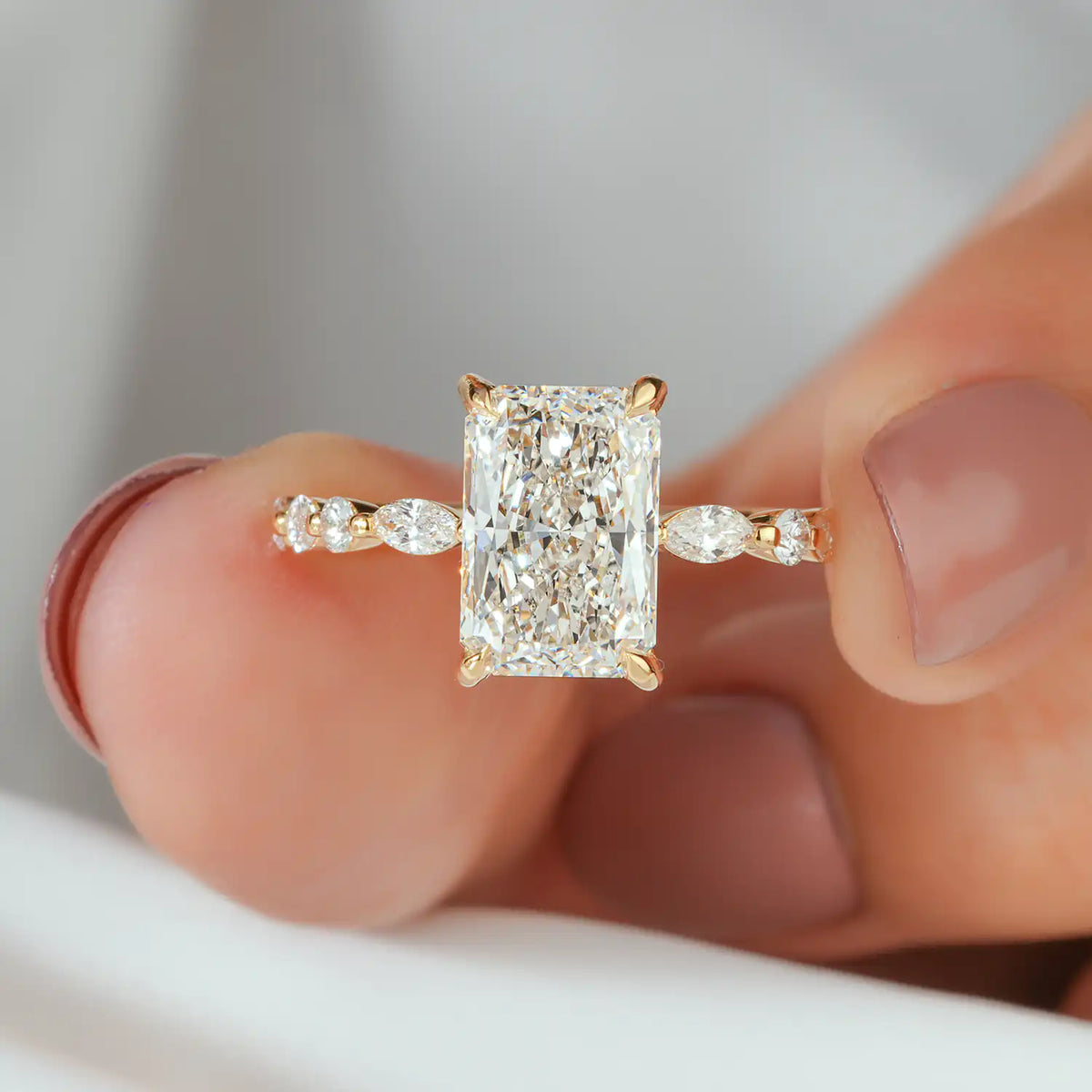 Radiant Lab Grown Diamond Hidden Halo, Marquise Round Diamond Ring