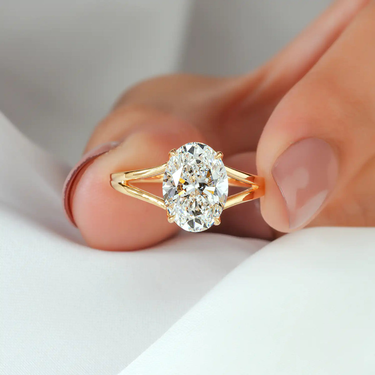 Split Shank Oval Lab Grown Diamond Hidden Halo Engagement Ring