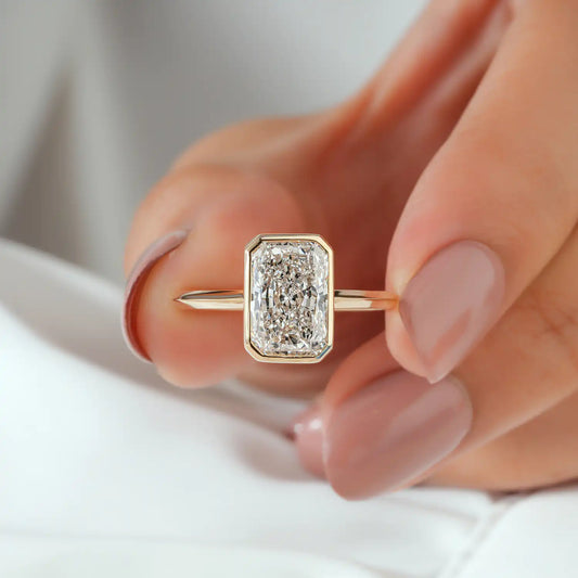 Radiant Cut Bezel Set Solitaire Lab Grown Diamond Engagement Ring