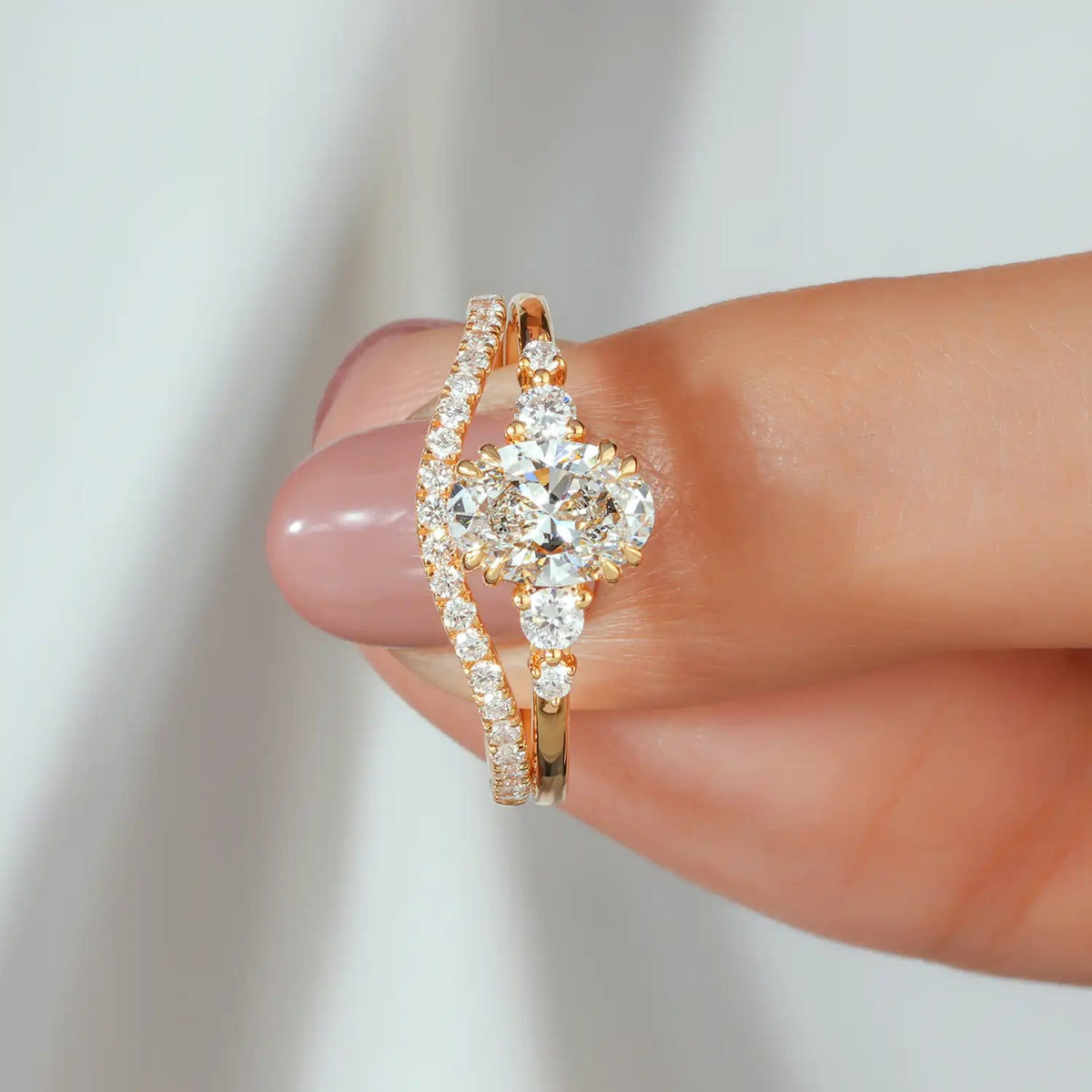 Oval Diamond Engagement Ring and Contour Wedding Band Set