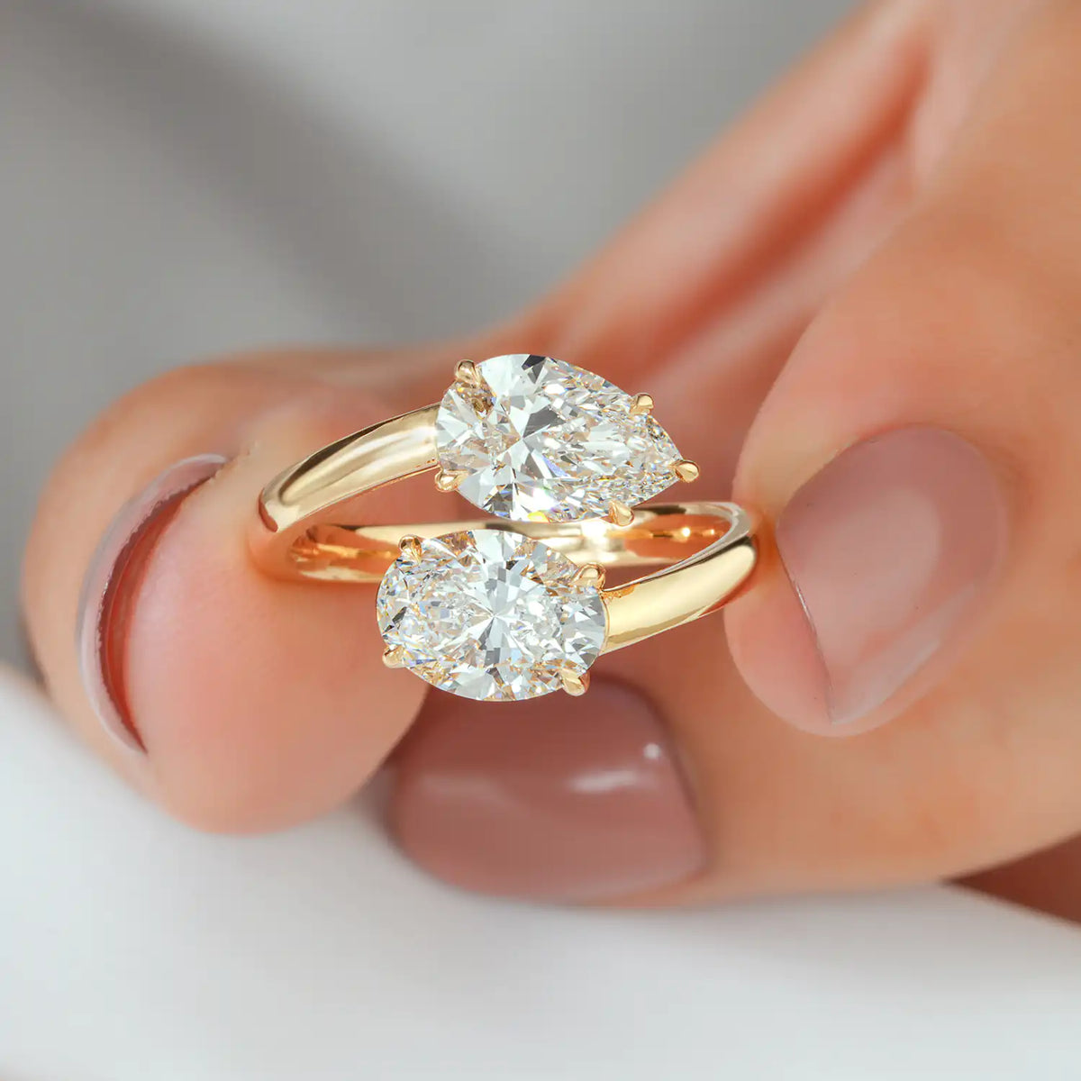 Toi et Moi Oval and Pear Lab Grown Diamond Bypass Ring