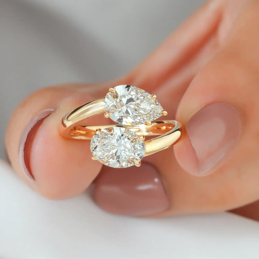 Toi et Moi Oval and Pear Lab Grown Diamond Bypass Ring