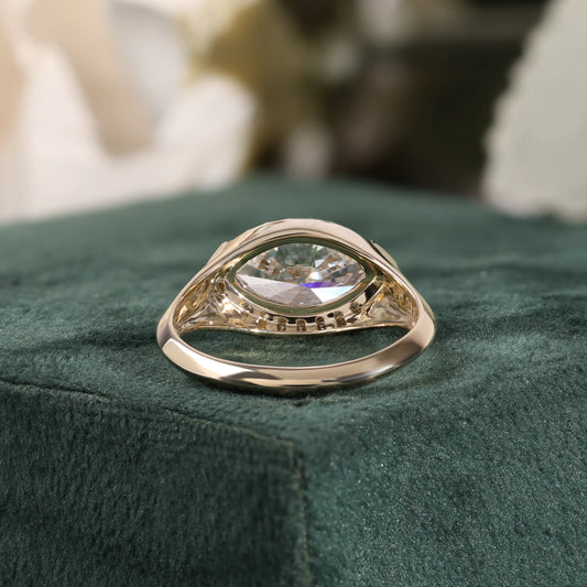 East-West Marquise Diamond Halo Ring, Bold Shank