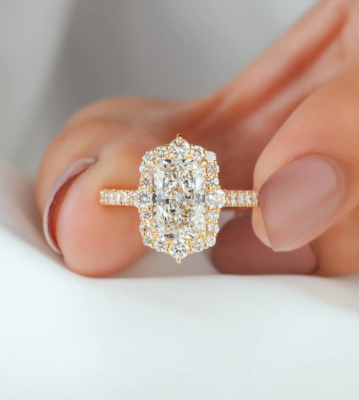 Radiant Lab Grown Diamond Vintage Halo Engagement Ring, Pave Ring