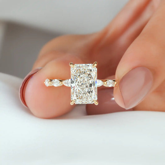 Radiant Cut Lab Grown Diamond Engagement Ring with Marquise and Round Accents