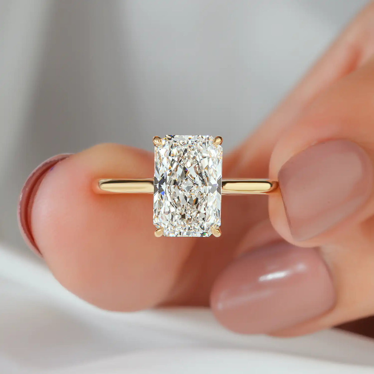 Radiant Lab Grown Diamond Hidden Halo Engagement Ring, Slim Ring