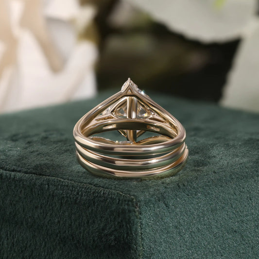 Three Piece Diamond Bridal Set with Kite Set Cushion Diamond