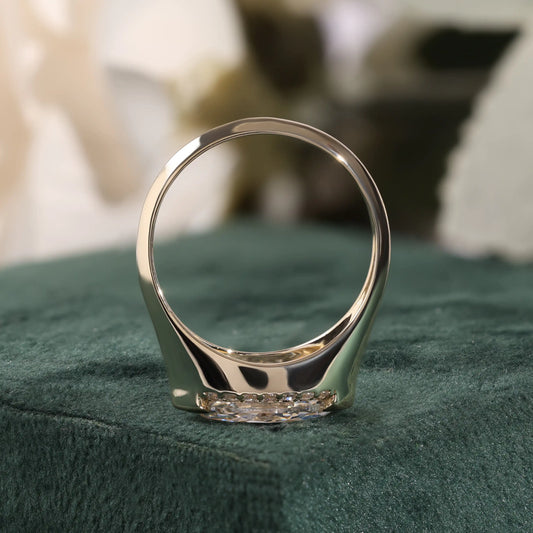East-West Marquise Diamond Halo Ring, Bold Shank