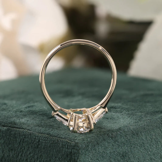 Elongated Hexagon Diamond Ring with Trillion Sides, Polished Ring