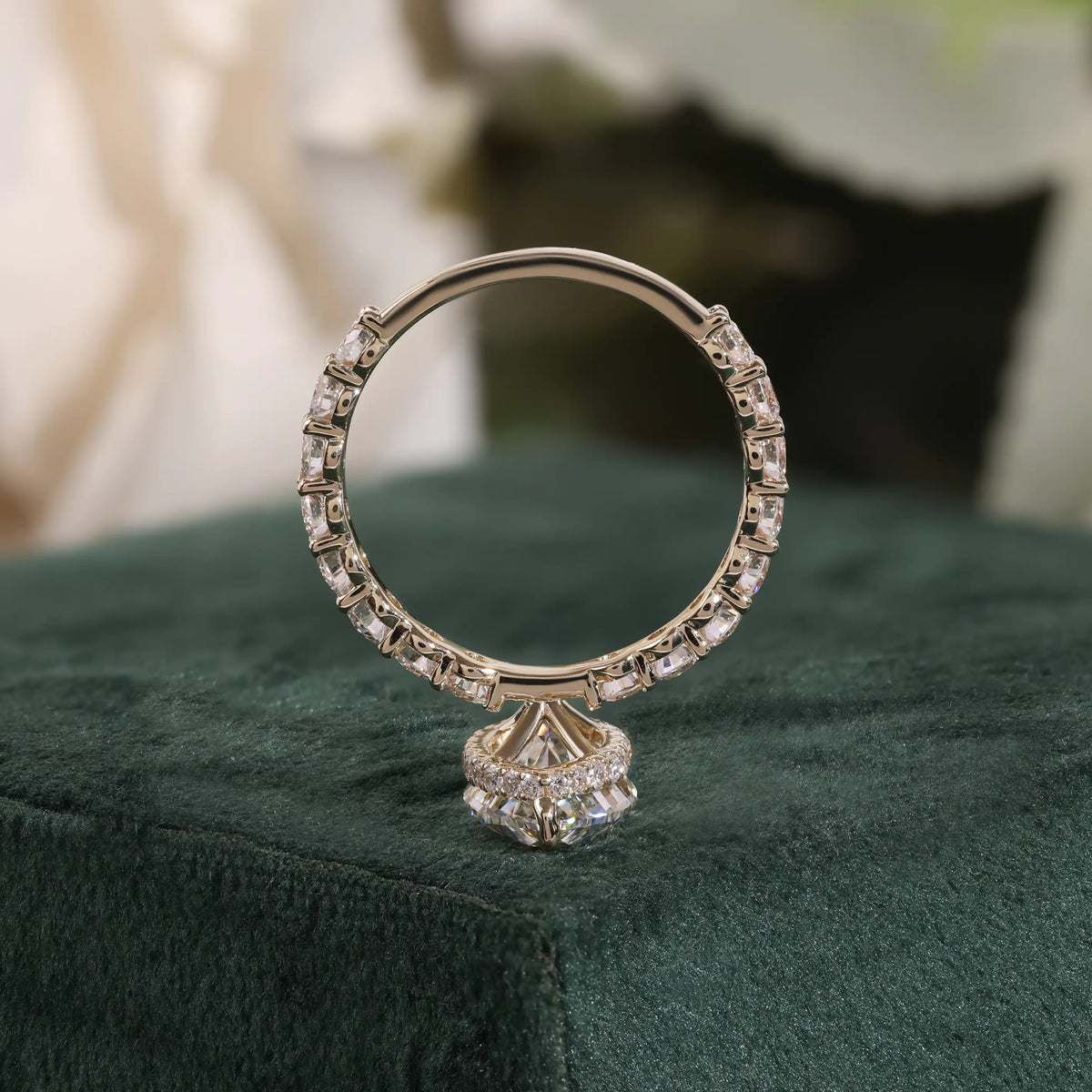 Pear Shaped Lab Grown Diamond Ring with Hidden Halo and Alternating Eternity Ring