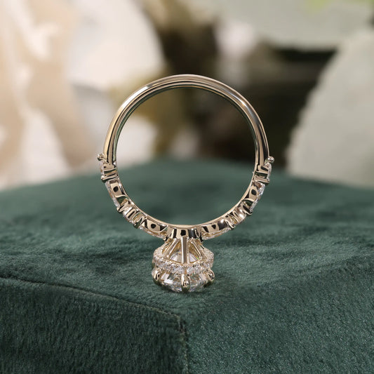 Marquise Diamond Ring with Hidden Halo and Scattered Diamond Ring