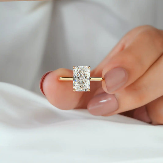 Radiant Lab Grown Diamond Hidden Halo Engagement Ring, Slim Ring