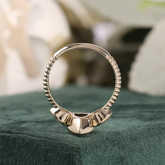 Pear Lab Grown Diamond Three Stone Bezel Ring, Reeded Ring