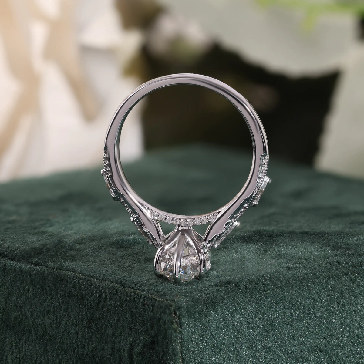 Marquise Lab Grown Diamond Ring, Vintage Milgrain Engraved Diamond Ring