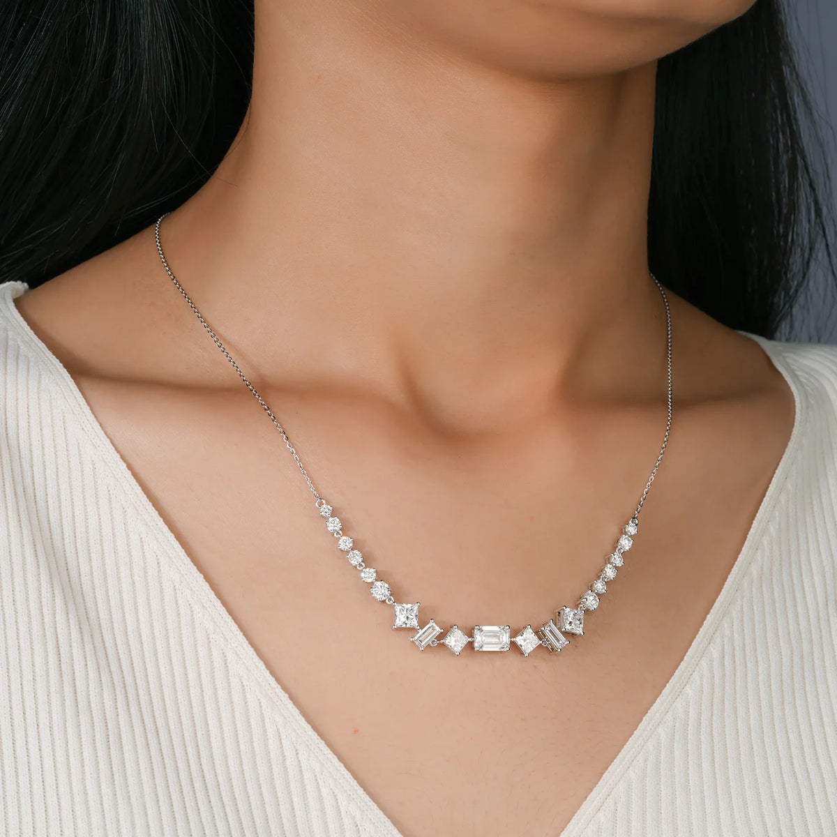 Graduated Mixed Shape Diamond Necklace