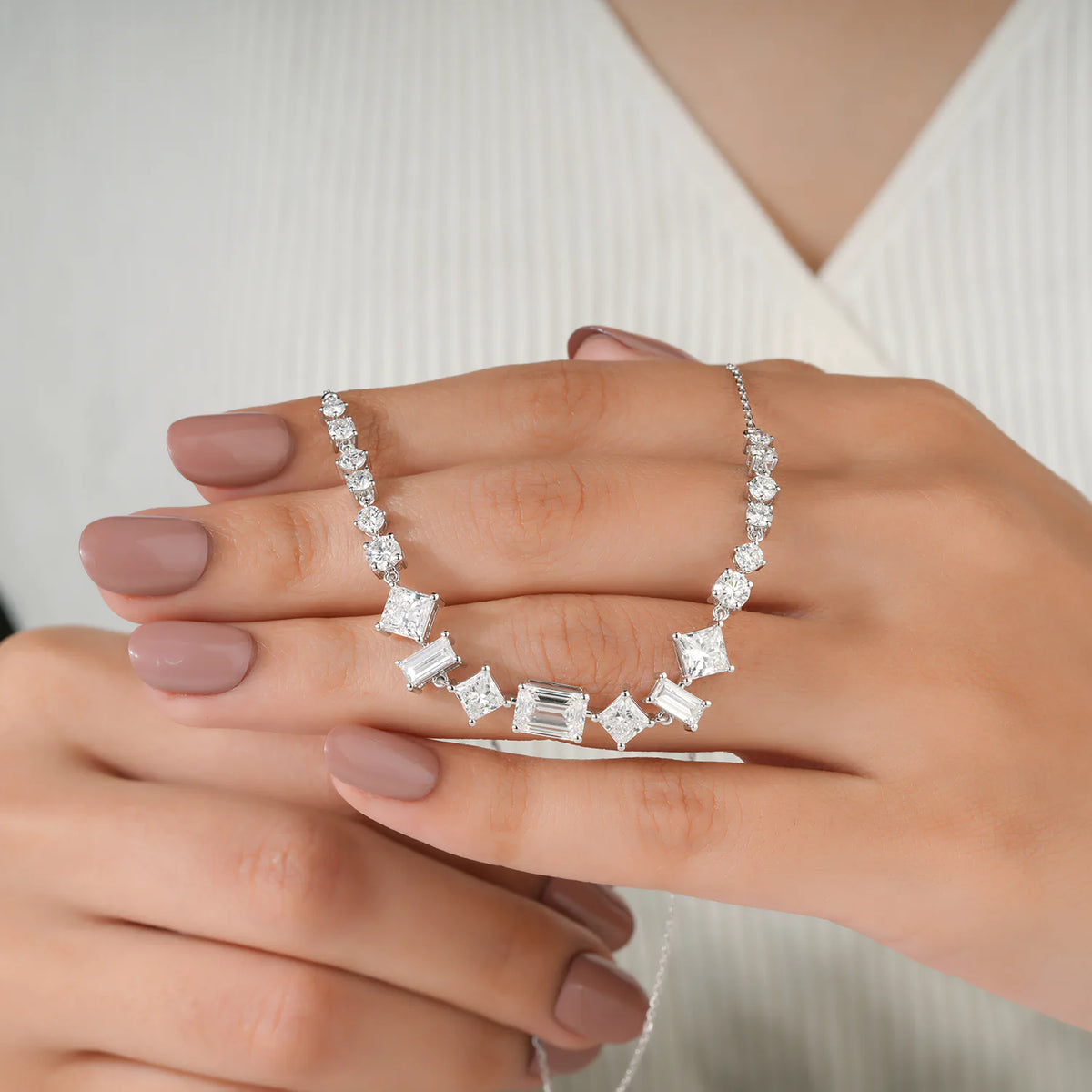 Graduated Mixed Shape Diamond Necklace