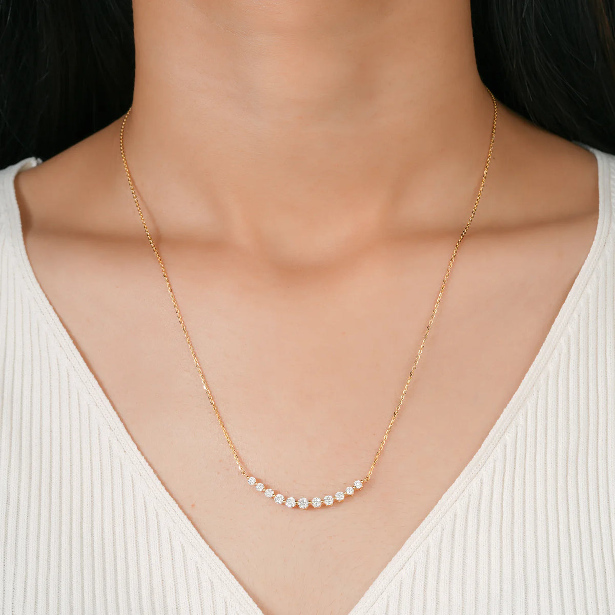 11-Stone Graduated Round Lab Grown Diamond Curved Bar Necklace