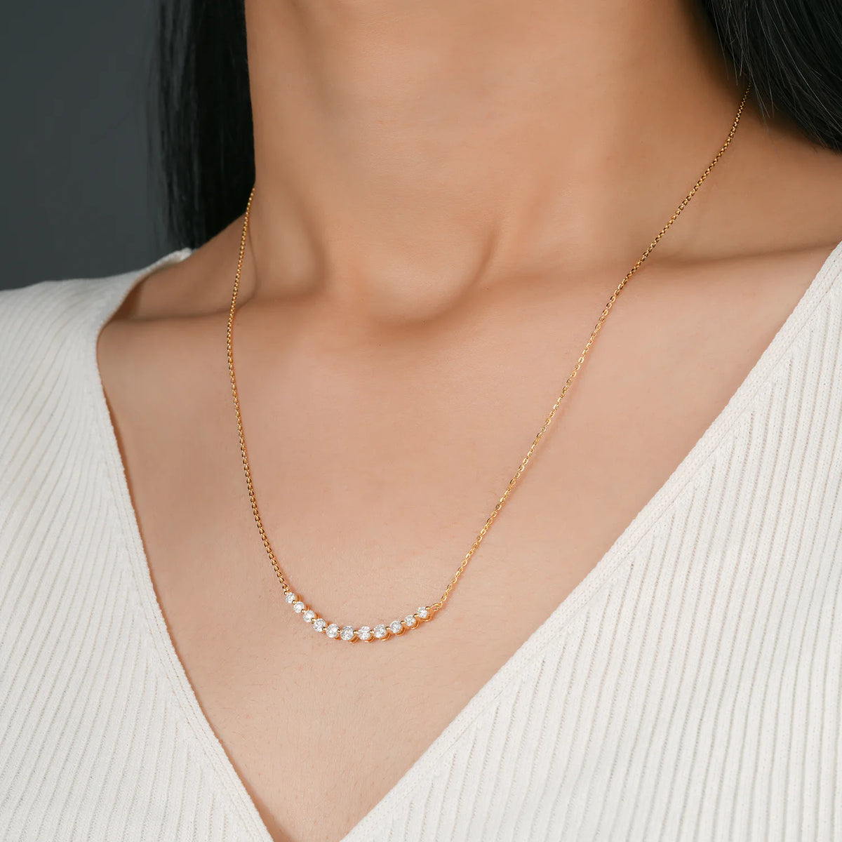 11-Stone Graduated Round Lab Grown Diamond Curved Bar Necklace