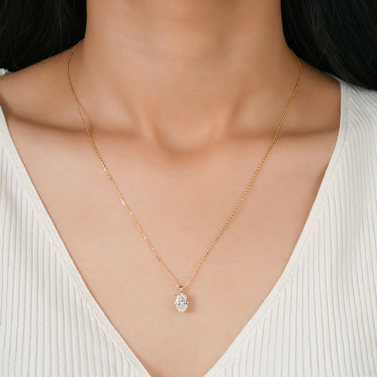 Classic Oval Diamond Solitaire Pendant Necklace