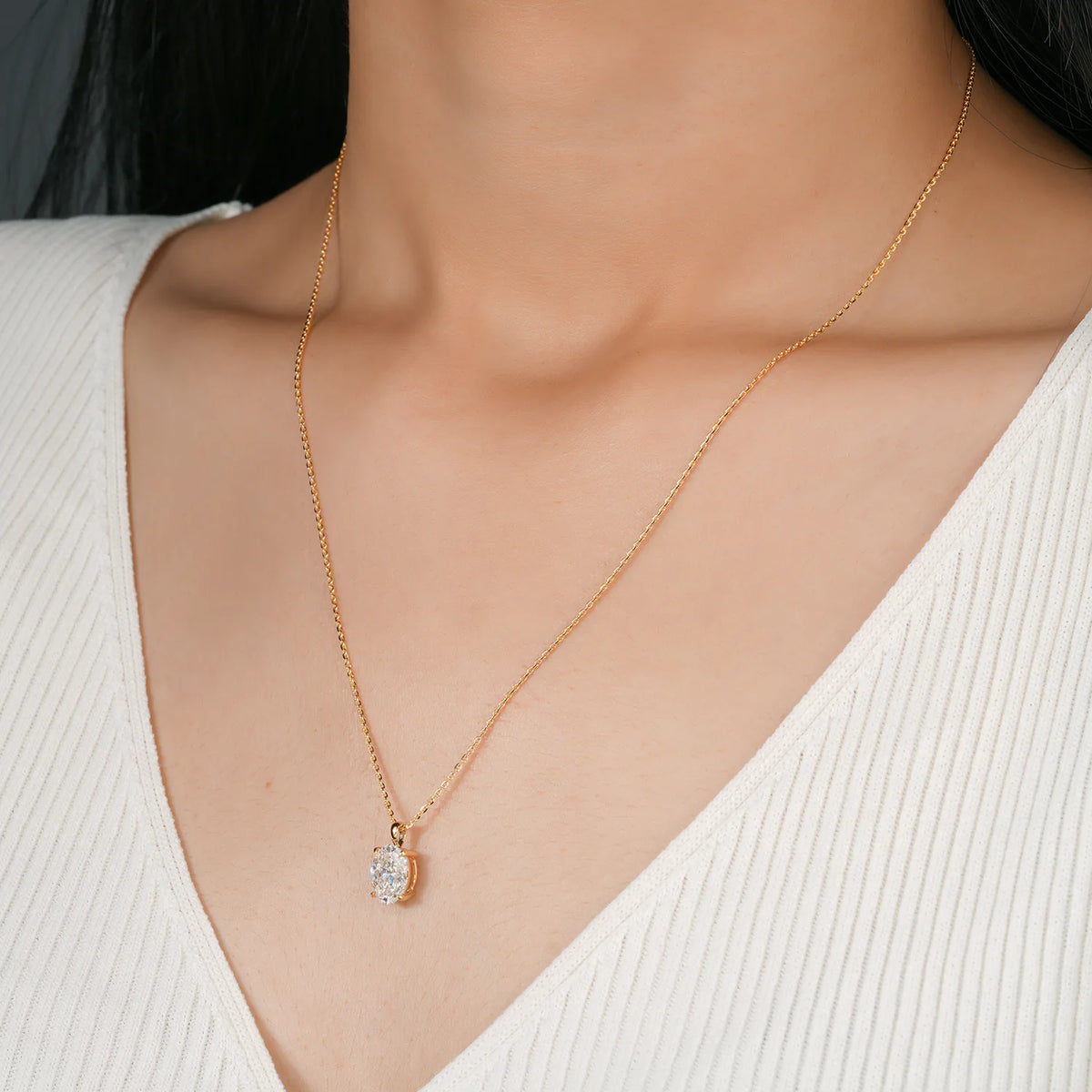 Classic Oval Diamond Solitaire Pendant Necklace