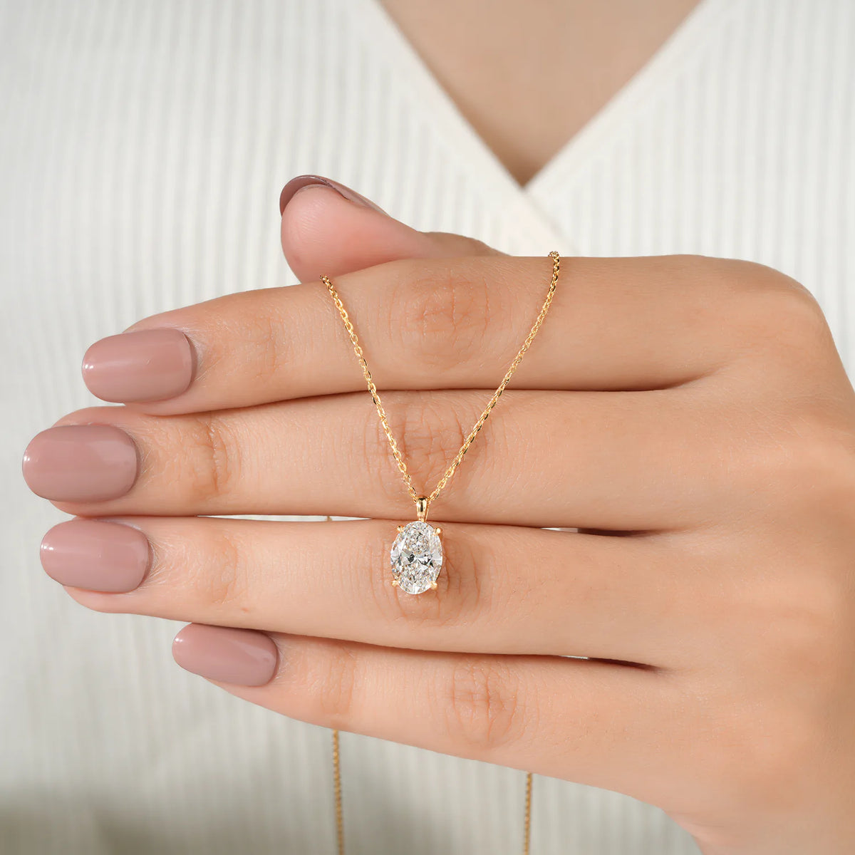 Classic Oval Diamond Solitaire Pendant Necklace
